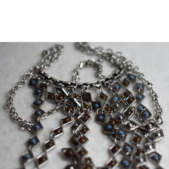 Premier Designs ARIZONA Southwestern Reversible 30" Blue/Brown Bib Necklace - Picture 3 of 4